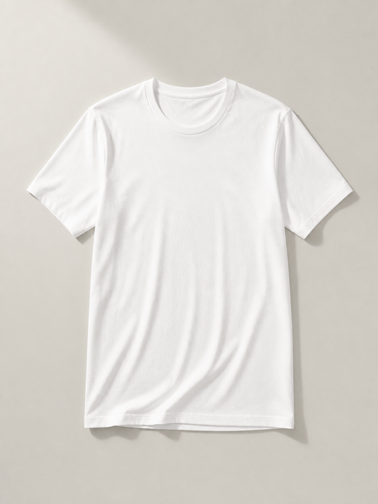 UOMO VIANA Fine White Tee on a pale stone background