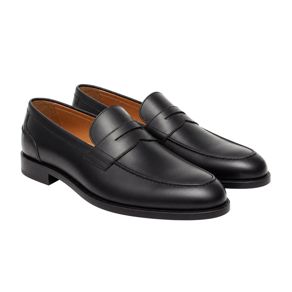 Black leather penny loafers